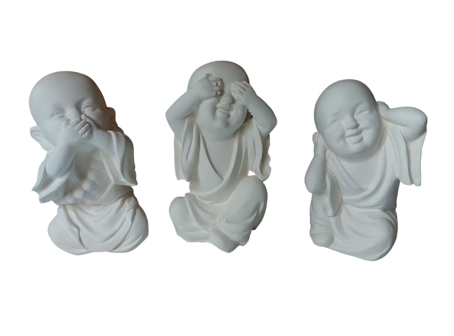 Statueta decorativa, Buddha, Nu vad, Nu aud, Nu vorbesc, Alb, 15 cm, DVA4