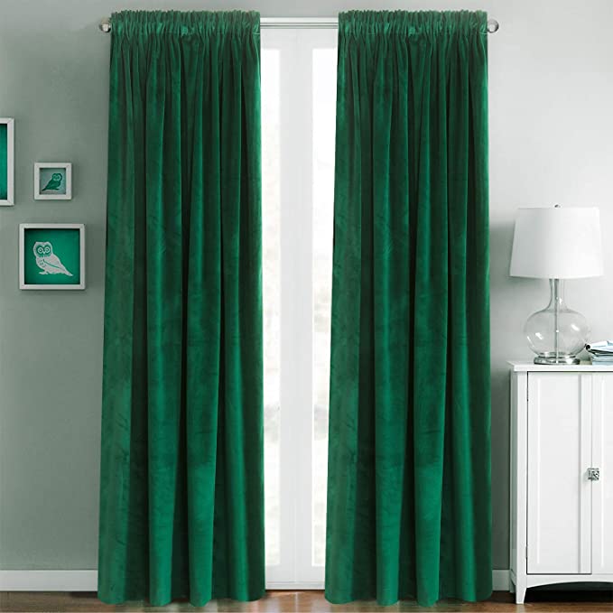 Set doua draperii catifea Essen, verde-smarald, lucrate pe rejansa lata de 10 cm tip creion, 2x300x270 cm
