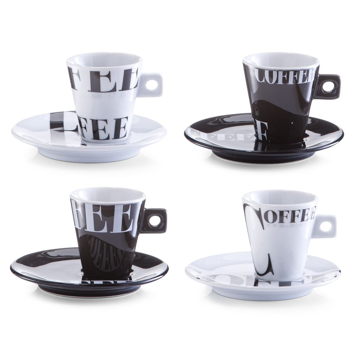 Set espresso 8 piese Zeller-Coffee Style, portelan, alb/negru