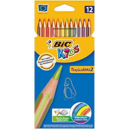 Creioane colorate BIC Tropicolors, diverse culori, 12 buc/pachet
