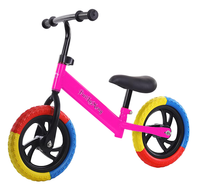 Bicicleta de echilibru fara pedale, Bicicleta incepatori pentru copii intre 2 si 5 ani, Roz cu roti in 3 culori