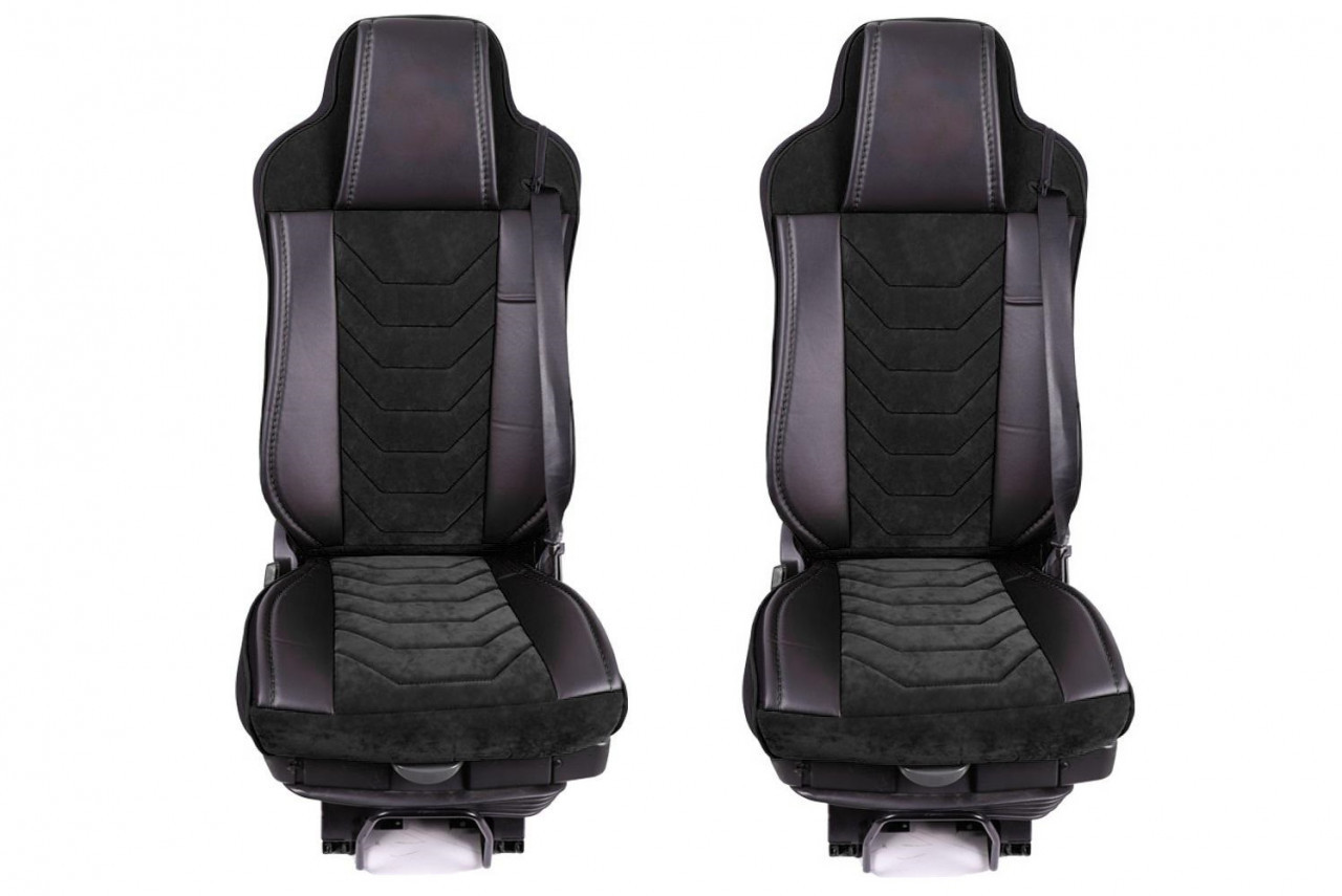 Set huse scaune camion compatibile MERCEDES ACTROS MP4 MP5 2011-> piele ecologica cu catifea, negru