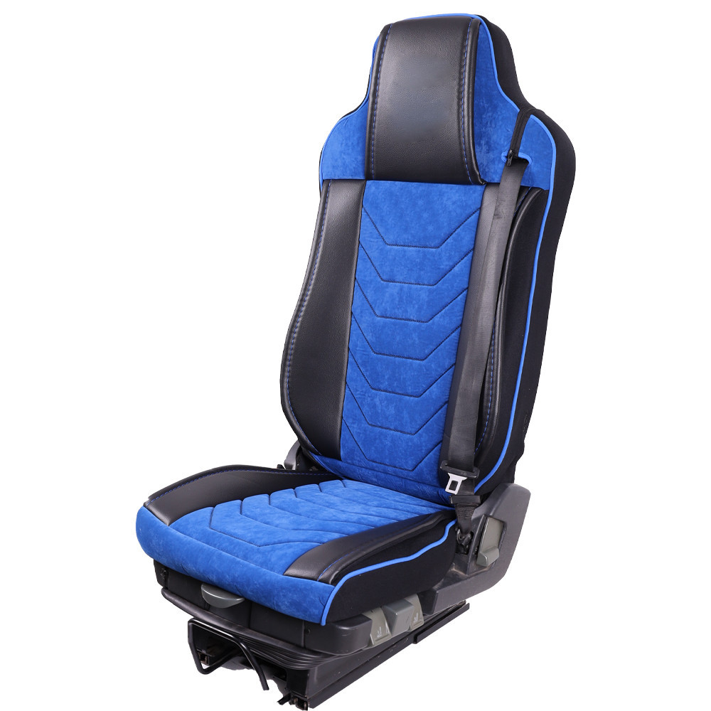 Set huse scaune camion compatibile MERCEDES ACTROS MP4 MP5 2011-> piele ecologica cu catifea, negru cu albastru