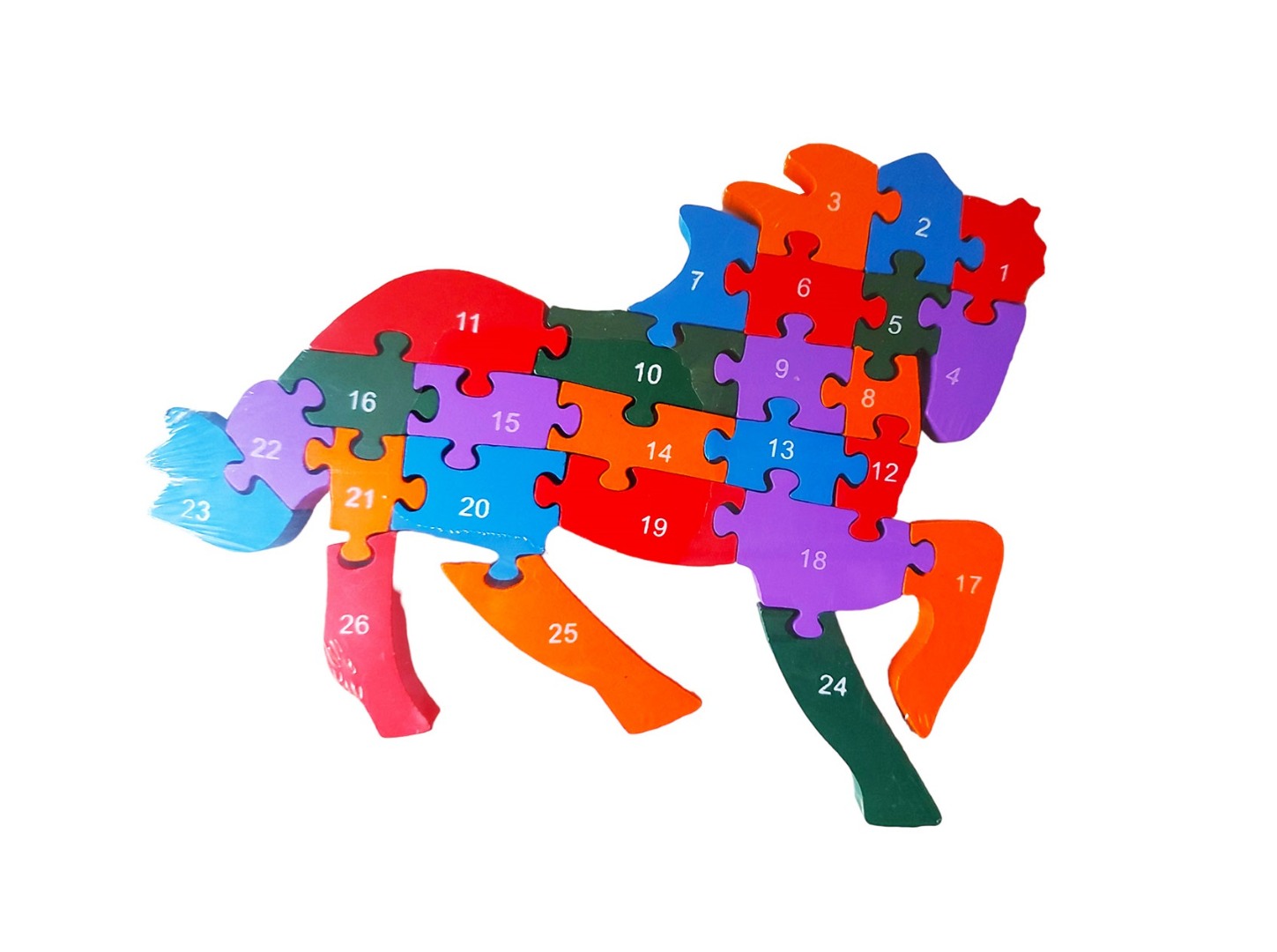 Puzzle 3D din lemn pentru copii cu Alfabet si Cifre, Cal, 26 piese, 30 cm, 18016SX 18016SX imagine 2022 protejamcopilaria.ro