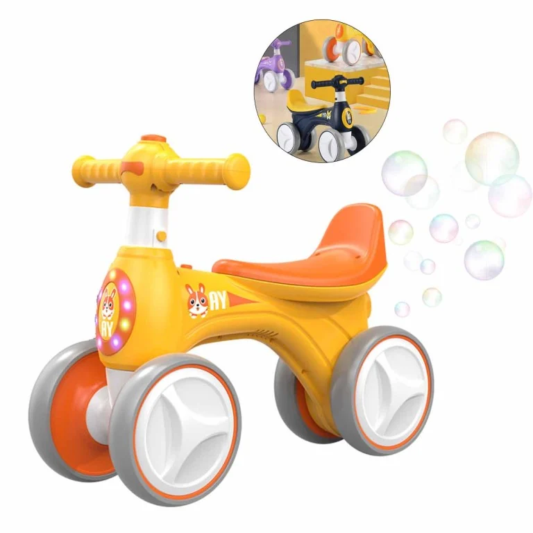 Bicicleta Go Kart fara pedale cu roti silentioase Bunny,muzica,lumini si baloane de sapun, galben