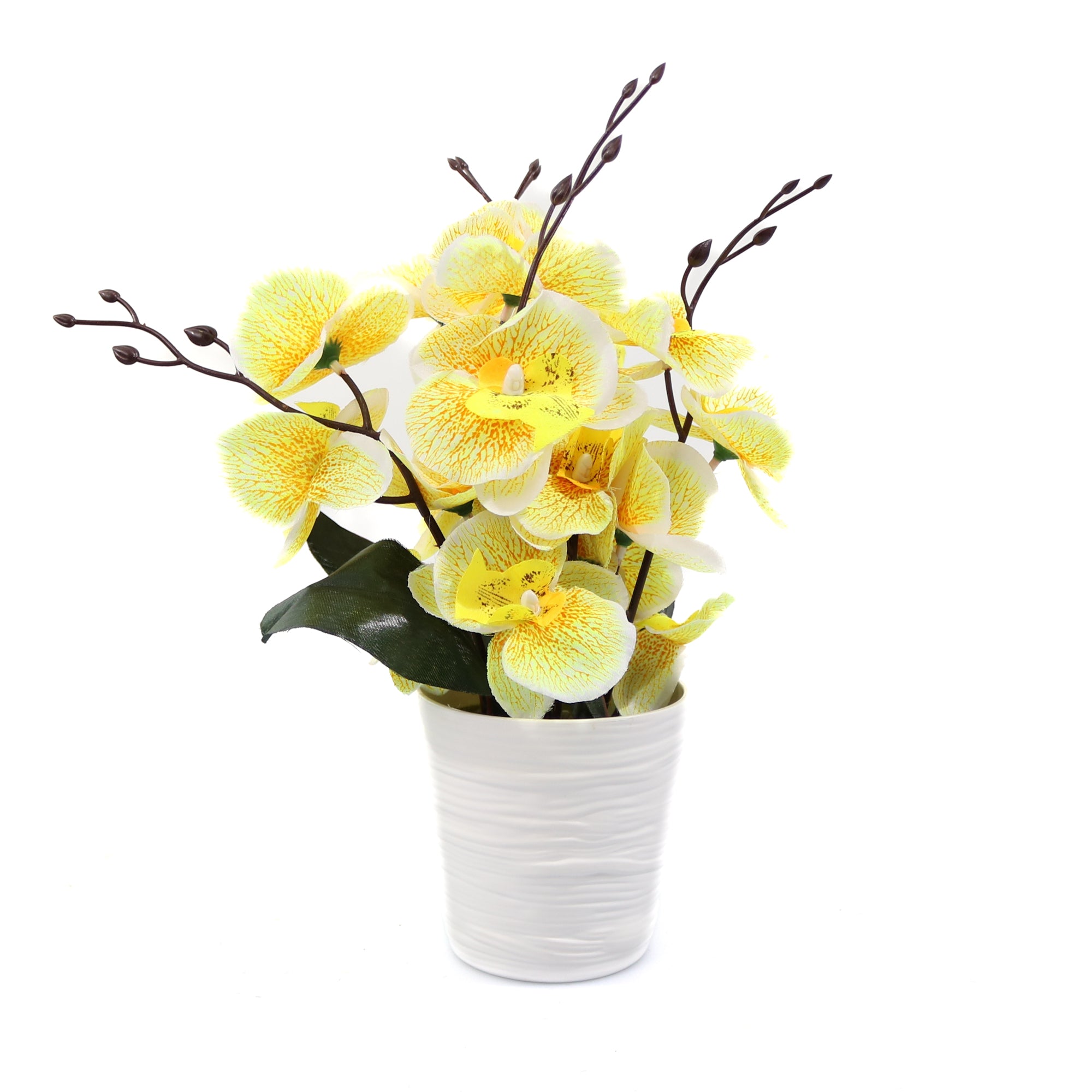Ghiveci Cu Flori Artificiale, Orchid, Galben, 28cm - Galben, Plastic, 28cm