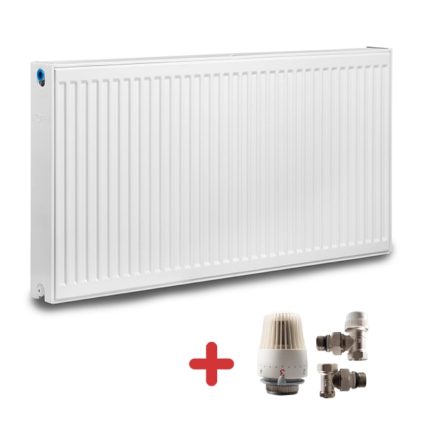 Pachet calorifer (radiator) din otel KOPH, tip 22, 300x1600 mm, 2032 W + Cap termostatic si 2 robineti tur-retur