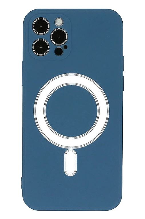 Husa iPhone 13 din silicon cu MagSafe, silk touch, interior din catifea cu decupaje pentru camere, Albastru inchis