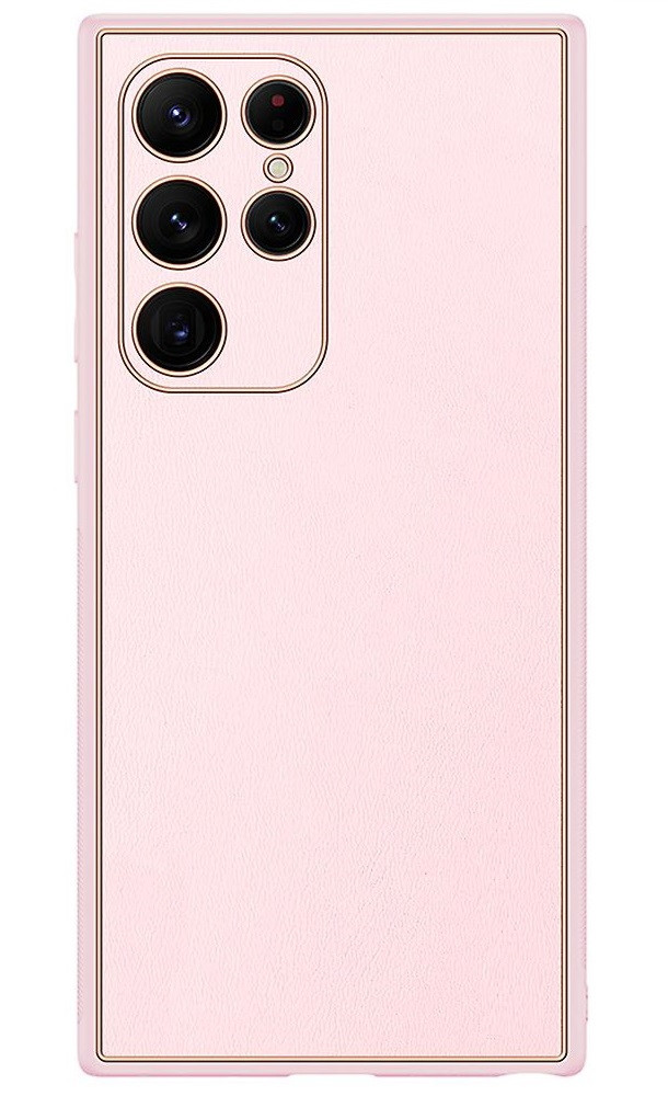 Husa eleganta din piele ecologica pentru Samsung Galaxy S23 Ultra cu accente aurii, Roz