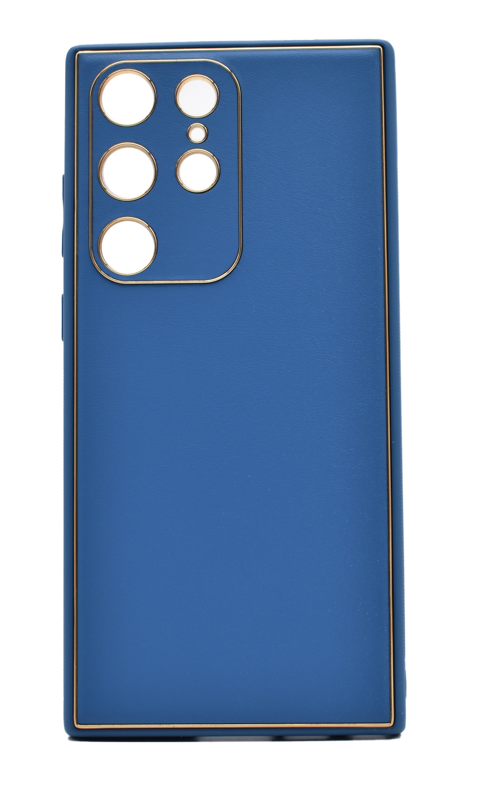 Husa eleganta din piele ecologica pentru Samsung Galaxy S22 Ultra cu accente aurii, Albastru