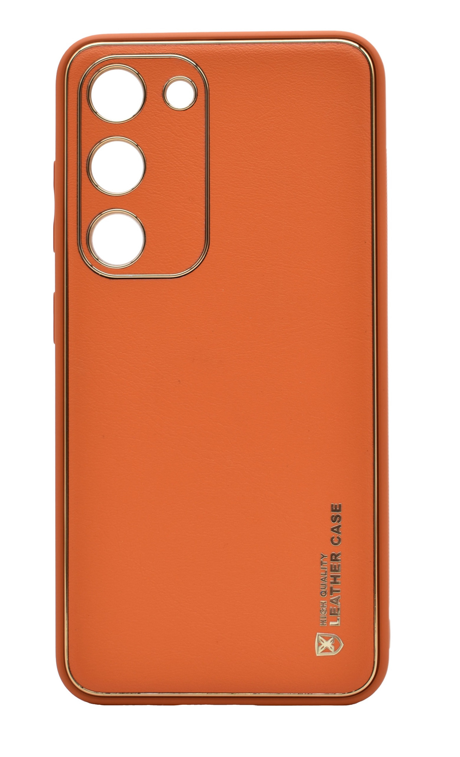Husa eleganta din piele ecologica pentru Samsung Galaxy S23 Plus cu accente aurii, Portocaliu