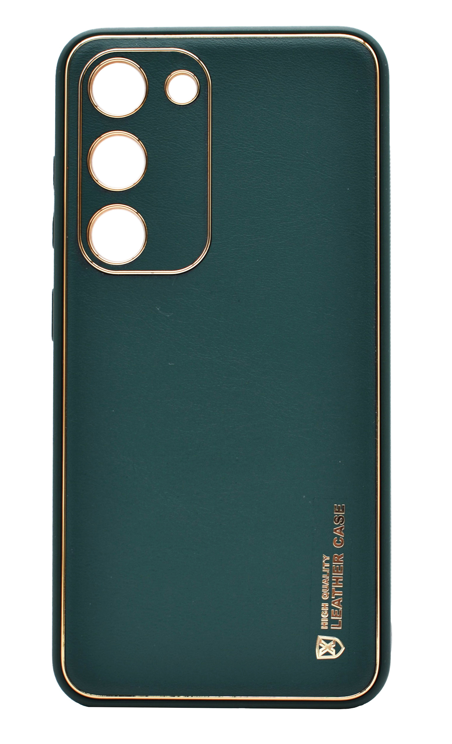 Husa eleganta din piele ecologica pentru Samsung Galaxy S22 cu accente aurii, Verde inchis