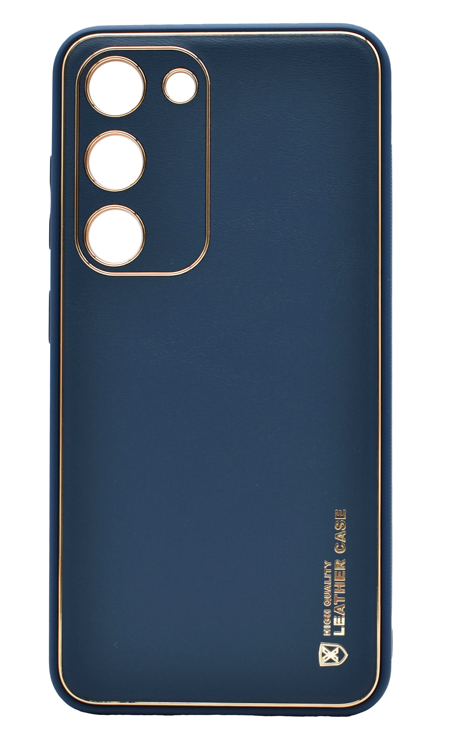Husa eleganta din piele ecologica pentru Samsung Galaxy A22 4G cu accente aurii, Albastru inchis