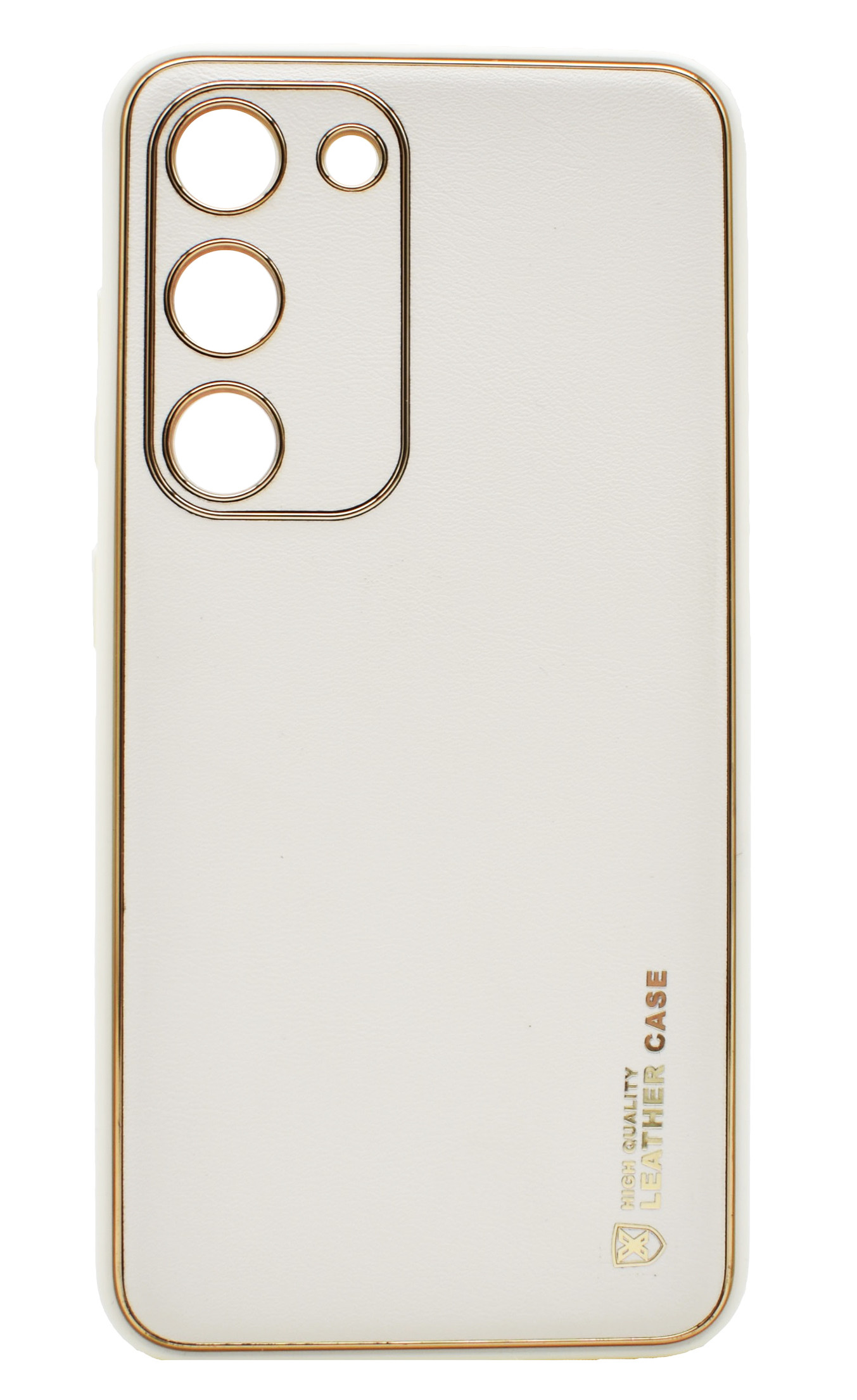 Husa eleganta din piele ecologica pentru Samsung Galaxy A23 4G cu accente aurii, Alb
