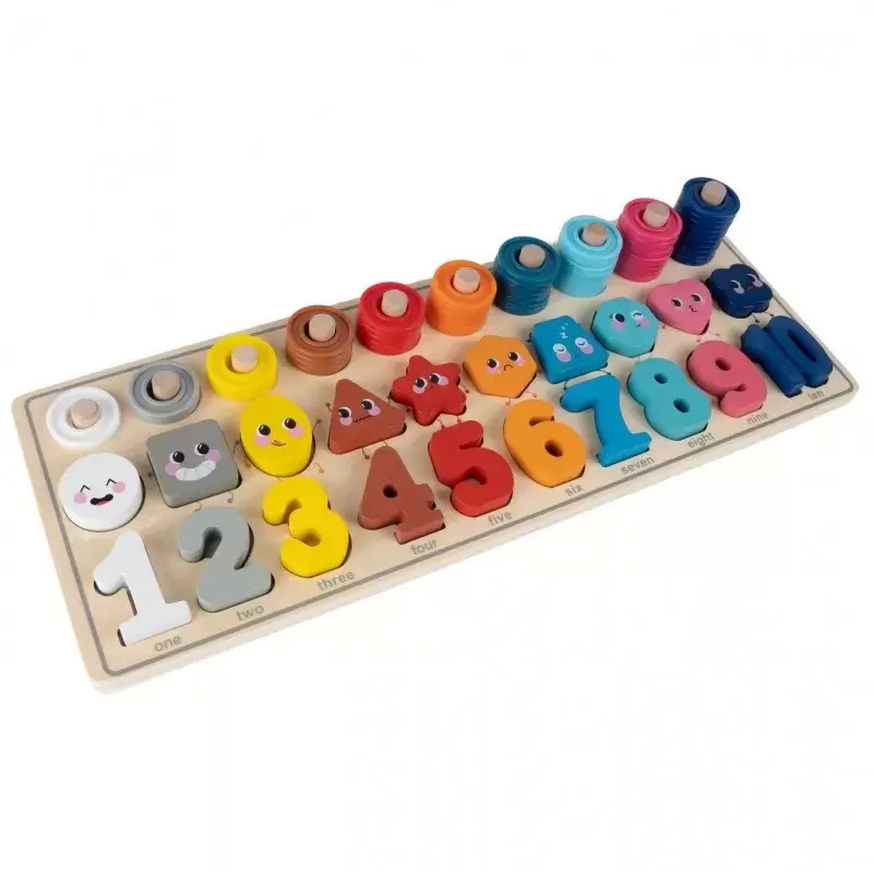 Puzzle din lemn Montessori Malplay cu cifre, forme si alte accesorii