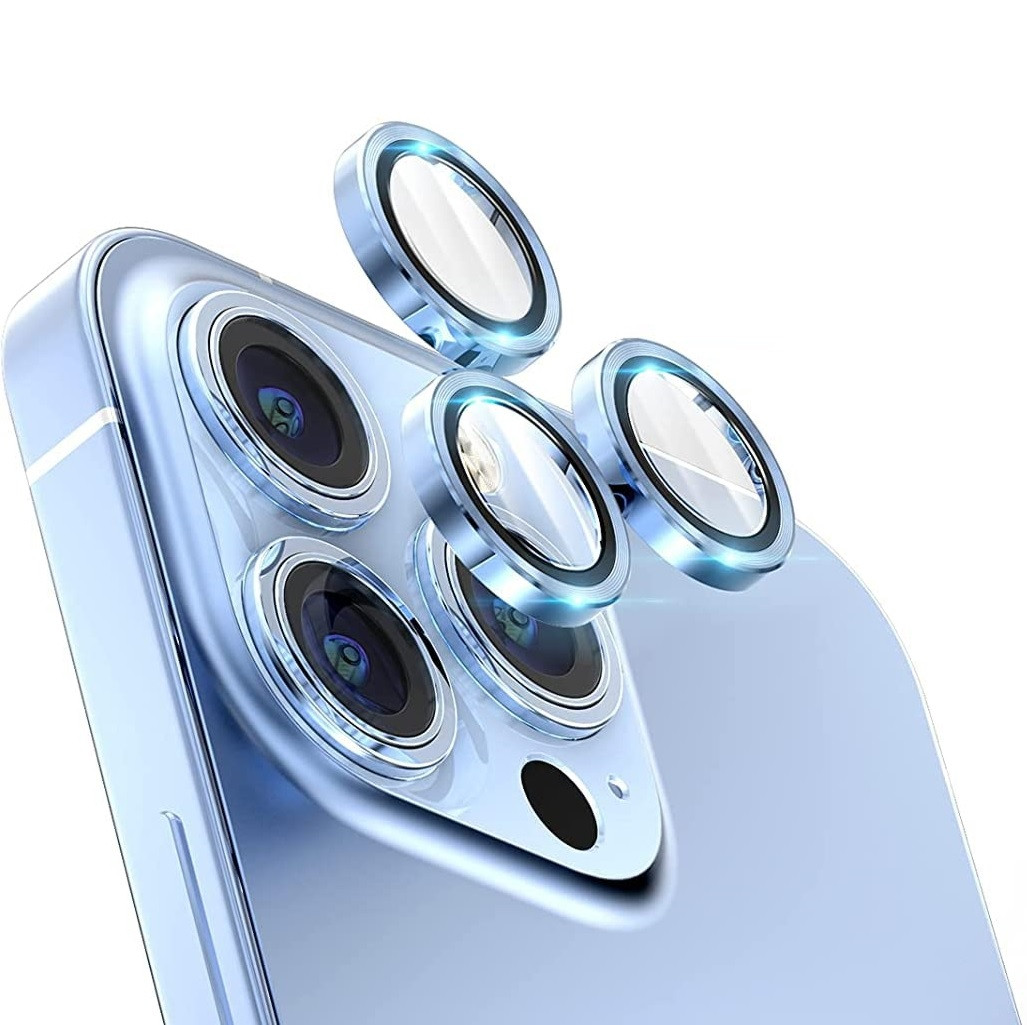 Sticla de protectie camere cu cadru din aluminiu pentru iPhone 12 Pro Max, Albastru
