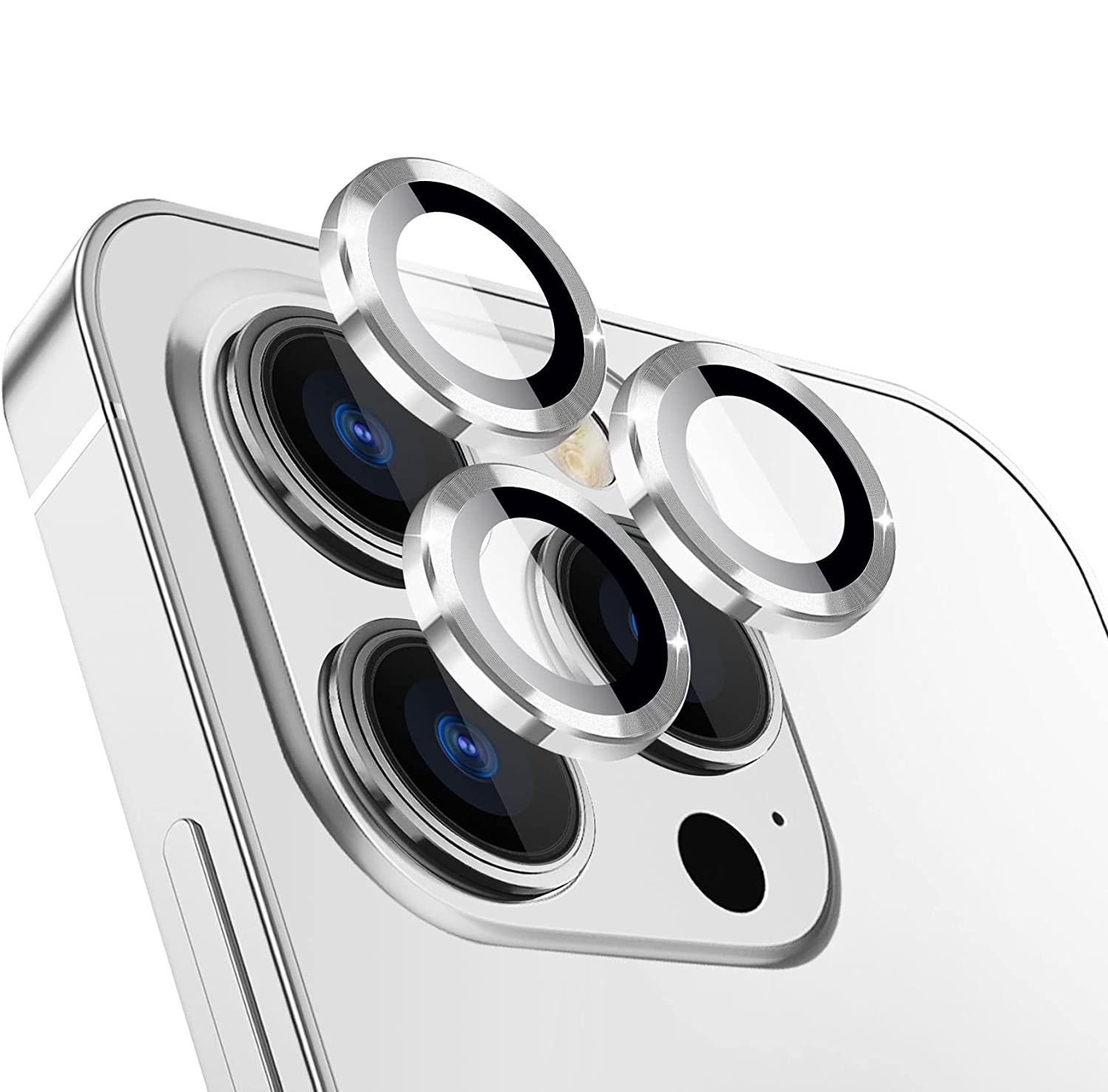 Sticla de protectie camere cu cadru din aluminiu pentru iPhone 12 Pro Max, Argintiu