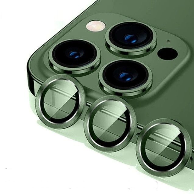 Sticla de protectie camere cu cadru din aluminiu pentru iPhone 13 Pro Max, Verde