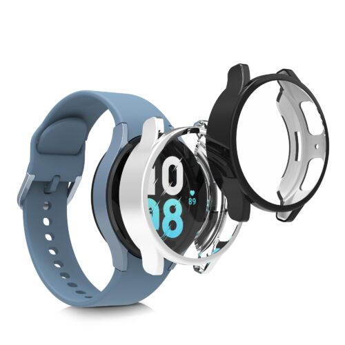 Set 2 huse kwmobile pentru Samsung Galaxy Watch 5 (44mm), Silicon, Negru/Argintiu, 59475.02