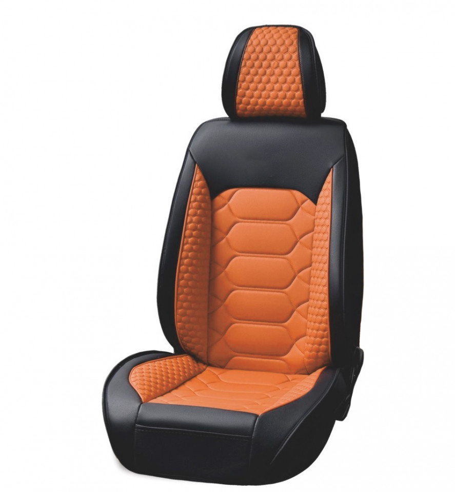 Set huse scaune auto universale, piele ecologica negru cu portocaliu, fata-spate