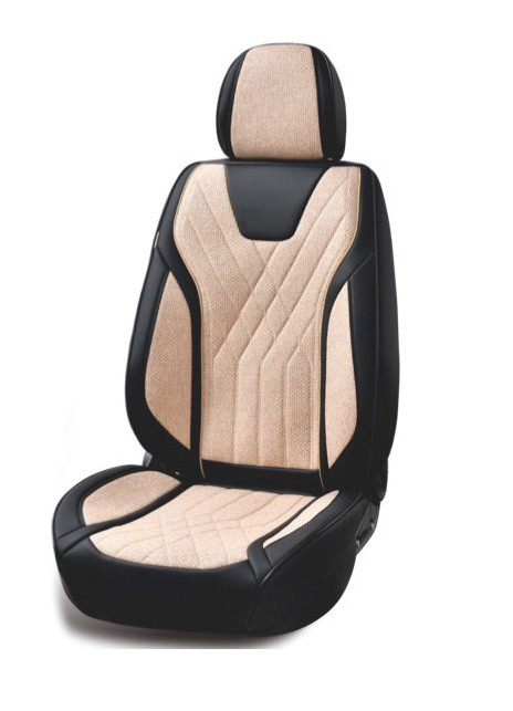 Set huse scaune auto universale, piele ecologica neagra cu material textil crem, fata-spate
