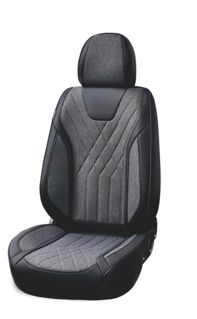 Set huse scaune auto universale, piele ecologica neagra cu material textil gri, fata-spate