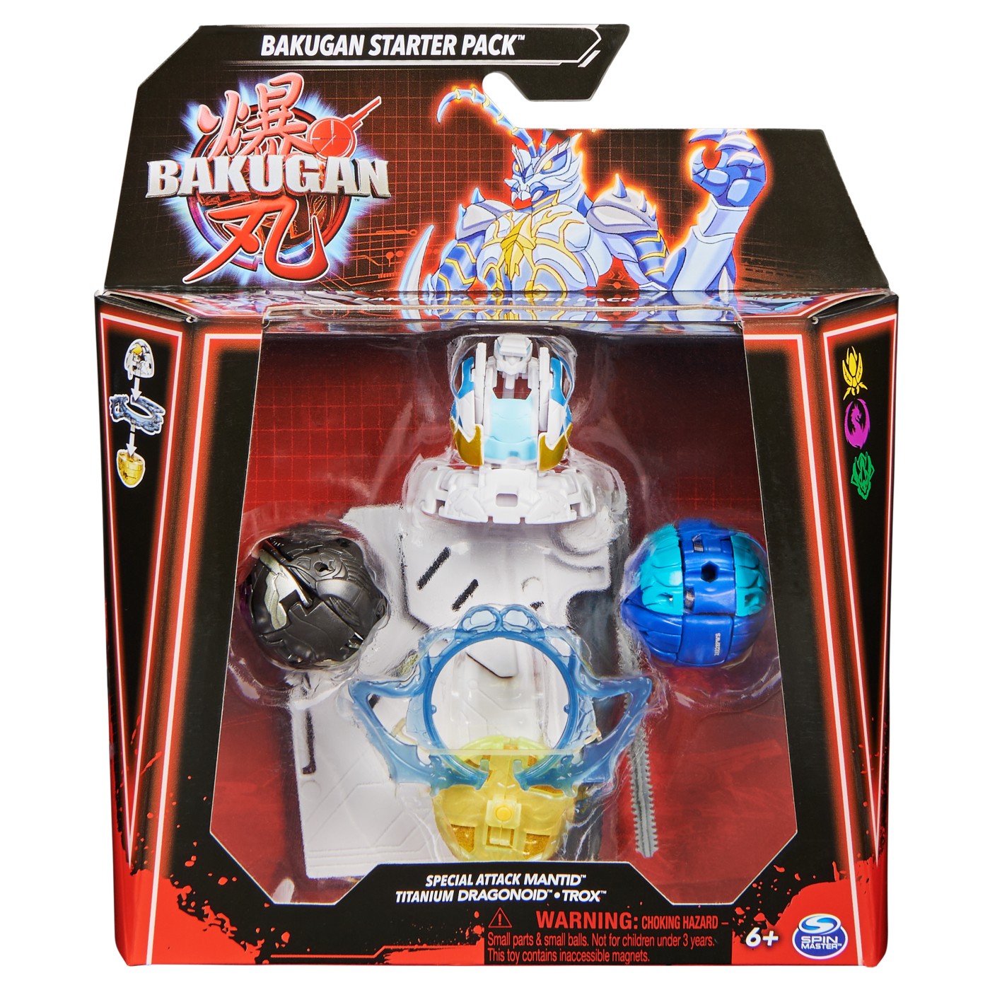 Set 3 figurine Bakugan - Special Attack Mantid, Titanium Dragonoid si Trox