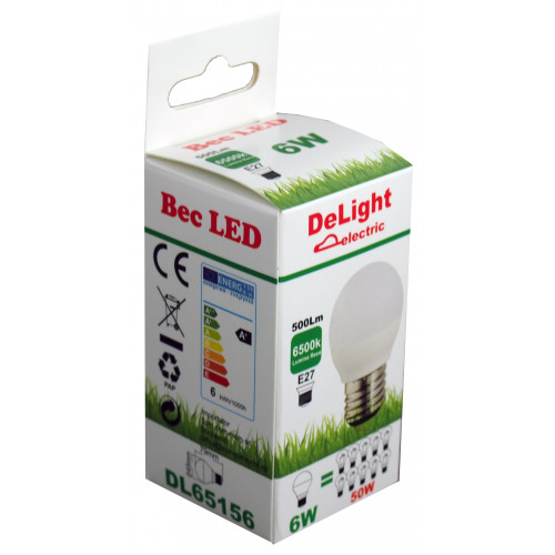 Bec LED Sferic E27 6W 220V 6500K G45 Lumina Rece