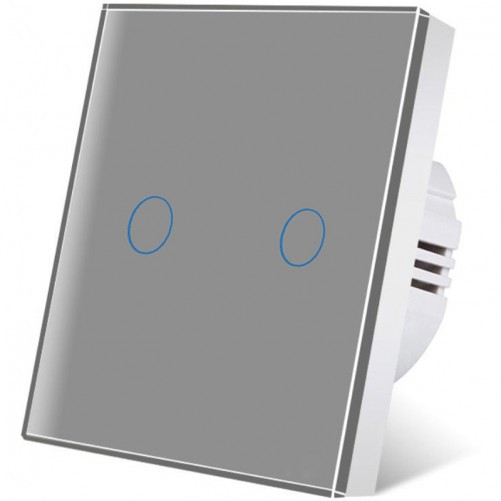 Intrerupator touch iUni 2F, Sticla Securizata, LED, Silver