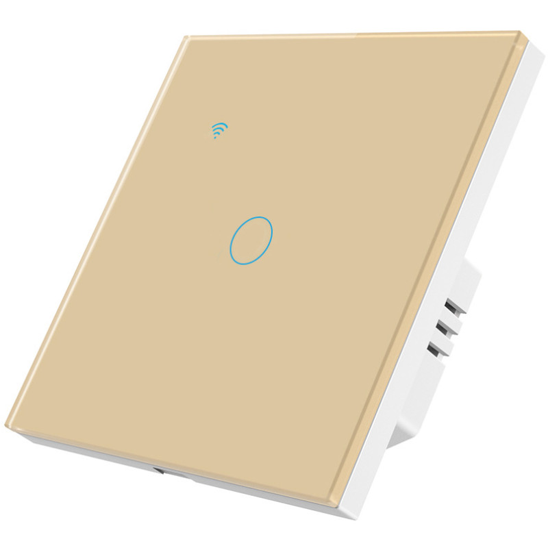 Intrerupator smart touch cap scara/cruce iUni 1F, Wi-Fi, Sticla securizata, LED, Gold