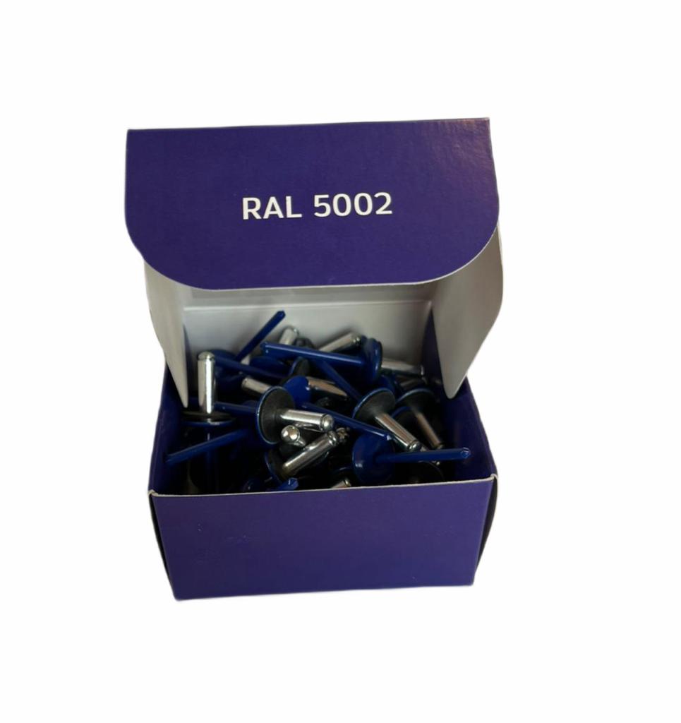 Set x 50 bucati Nituri pop albastre cap lat vopsite electrostatic cu garnitura EPDM RAL 5002 Ultramarine Blue 4.8x20x16mm (aplicatie fibrociment)