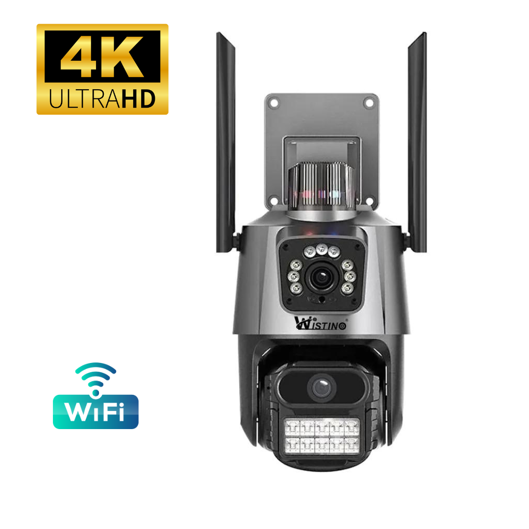 Camera de supraveghere WIFI 4K, 8MP, 2 lentile, Control din aplicatie, Urmarire automata, Rezistenta la apa IP66