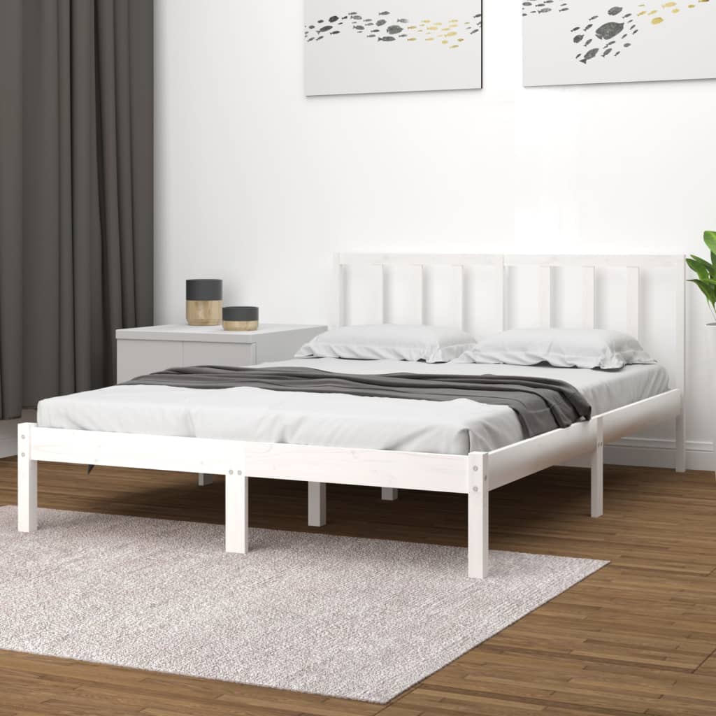 Cadru de pat dublu 4FT6, alb, 135x190 cm, lemn masiv de pin