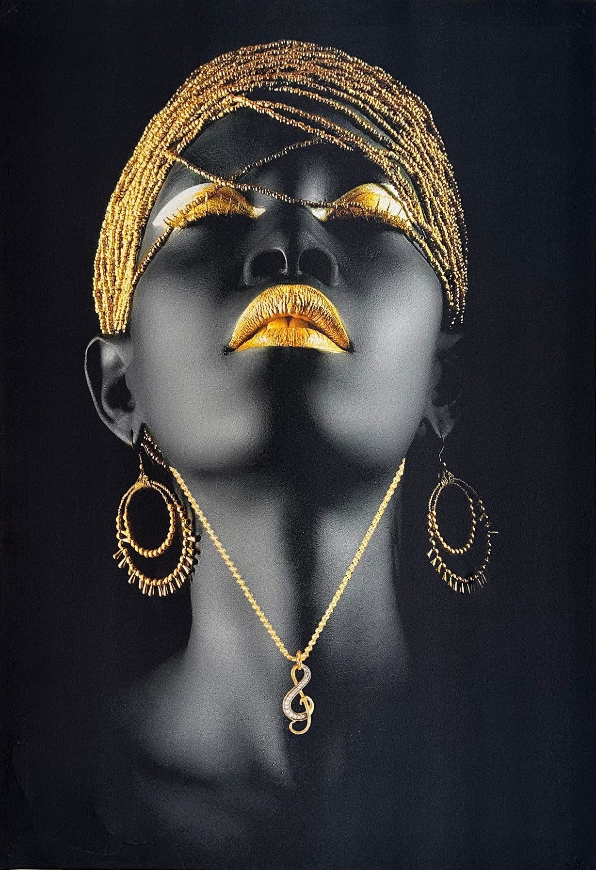 Tablou Canvas Cu Led, Africana Princess, Gold - 35x50 Cm, Gold