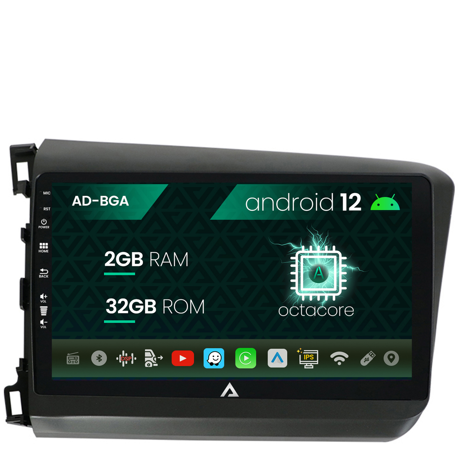 Navigatie Honda Civic (2012-2015), Android 12, A-Octacore / 2GB RAM + 32GB ROM, 9 Inch - AD-BGA9002+AD-BGRKIT007
