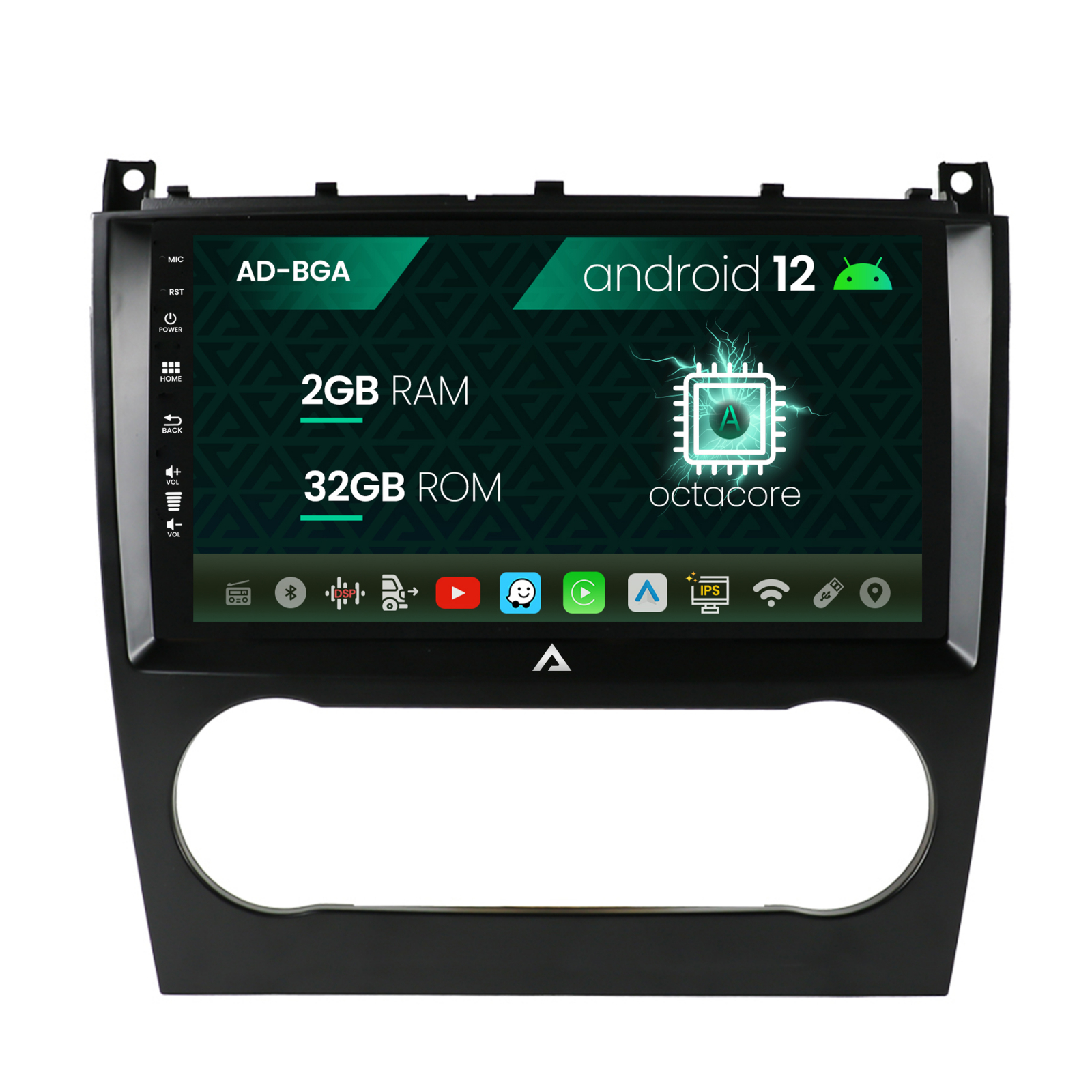 Navigatie Mercedes Benz C-Class W203 (2004-2011), Android 12, A-Octacore / 2GB RAM + 32GB ROM, 9 INCH - AD-BGA9002+AD-BGRKIT414