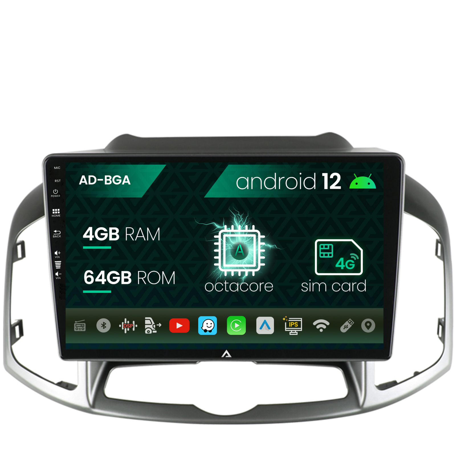 Navigatie Chevrolet Captiva (2011-2018), Android 12, A-Octacore / 4GB RAM + 64GB ROM, 9 Inch - AD-BGA9004+AD-BGRKIT247