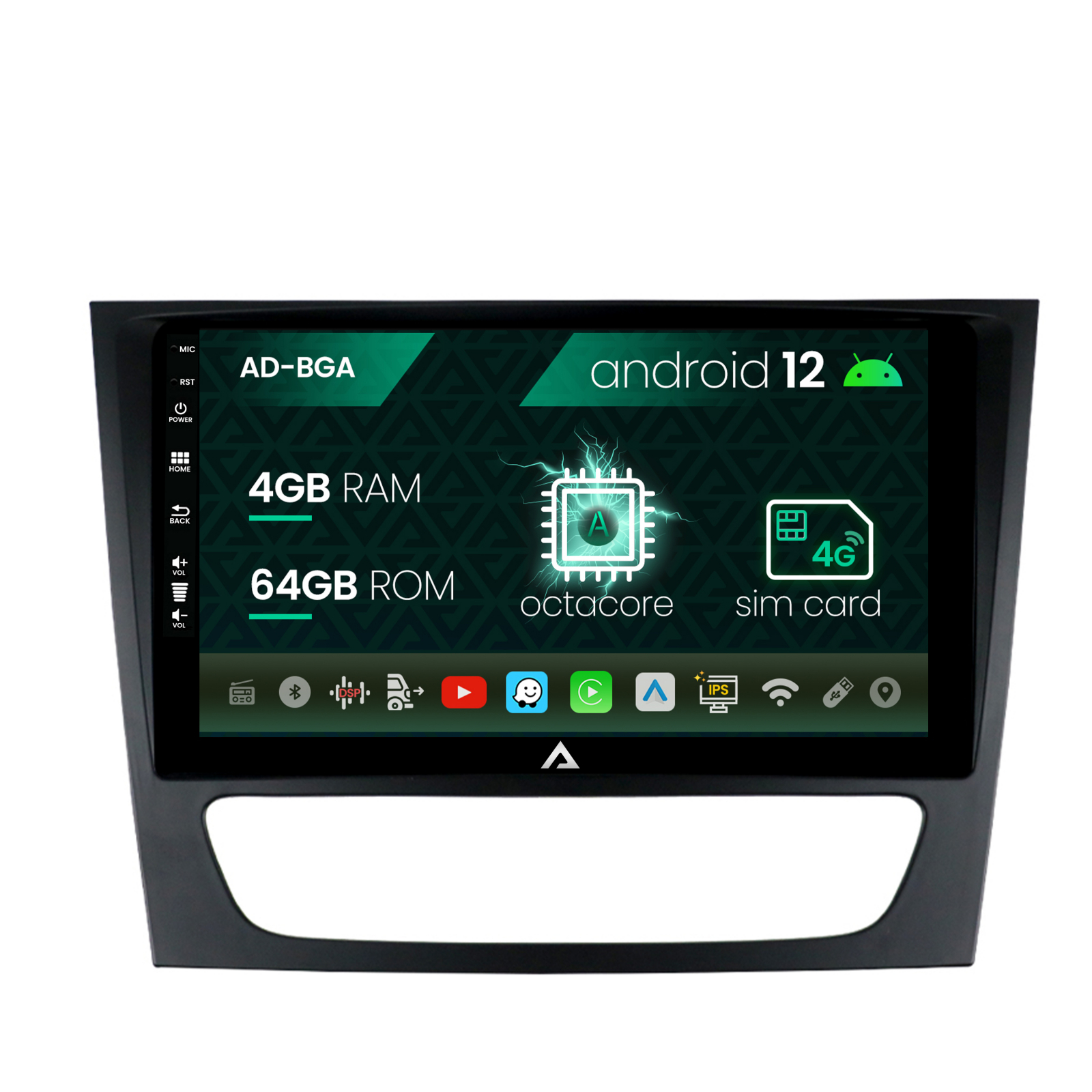 Navigatie Mercedes Benz W211/CLS, Android 12, A-Octacore / 4GB RAM + 64GB ROM, 9 Inch - AD-BGA9004+AD-BGRKIT415