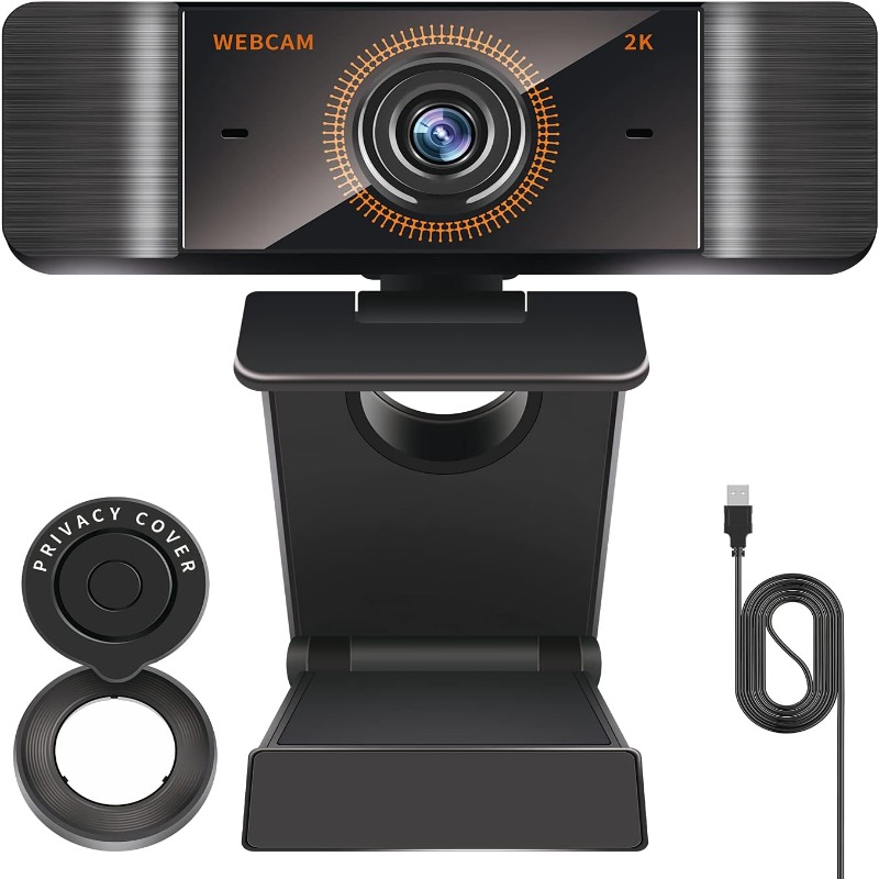 Camera Web 2K, Rezolutie 2560 x 1940P, Webcam Full HD, 4MP, 30fps, Microfon Incorporat, Reducere Zgomot, Auto Focus, Rotatie 360°, Unghi 120°, Conectare PC/Laptop, Cablu USB, Privacy Cover, Trepied Inclus, Negru