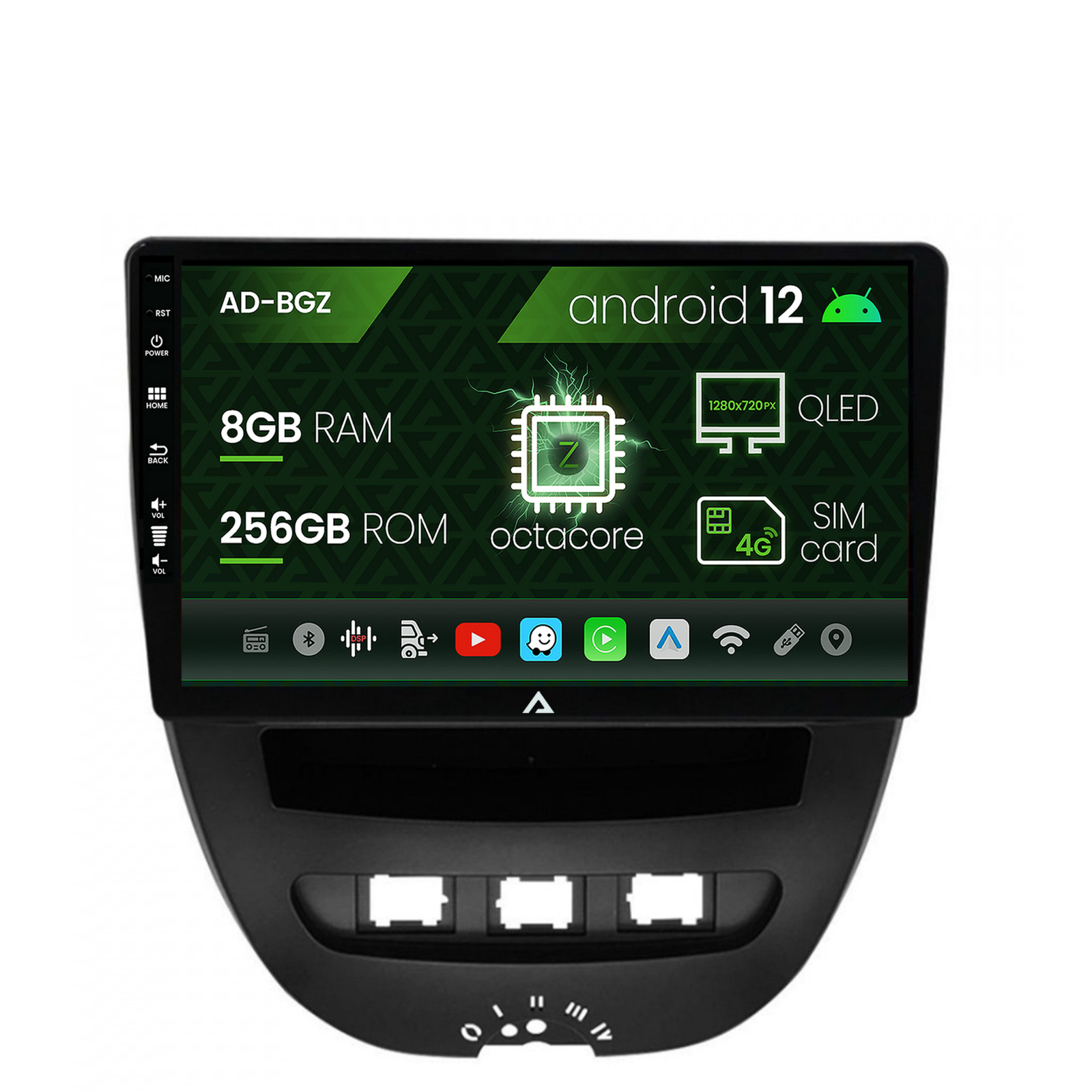 Navigatie Toyota AYGO (2005-2014), Android 12, Z-Octacore / 8GB RAM + 256GB ROM, 10.1 Inch - AD-BGZ9008+AD-BGRKIT099
