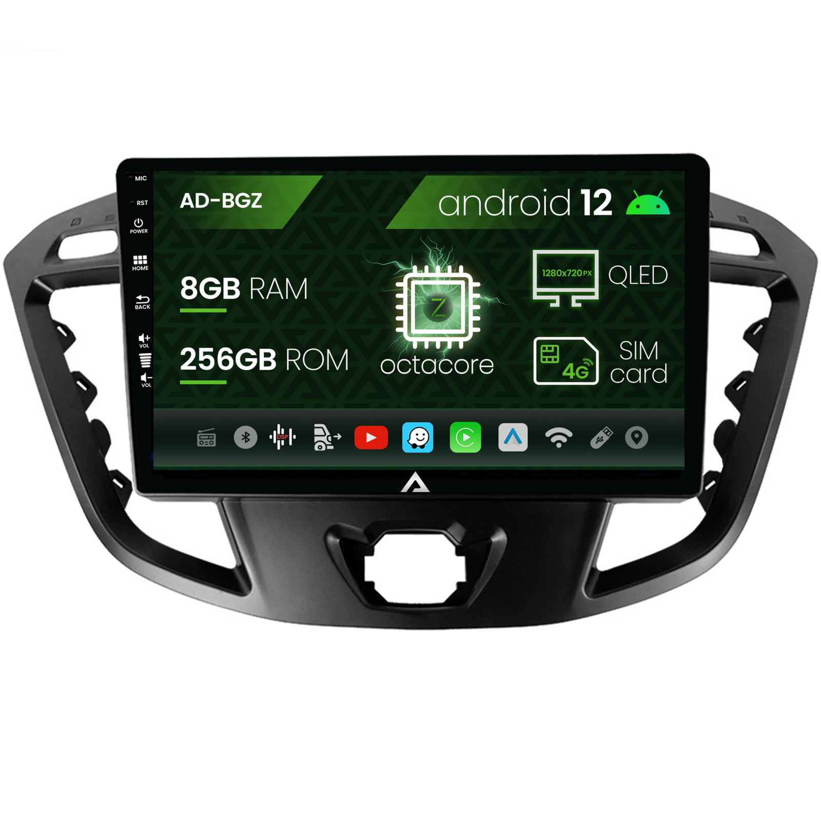 Navigatie Ford Transit / Tourneo (2012-2020), Android 12, Z-Octacore / 8GB RAM + 256GB ROM, 9 Inch - AD-BGZ9008+AD-BGRKIT123