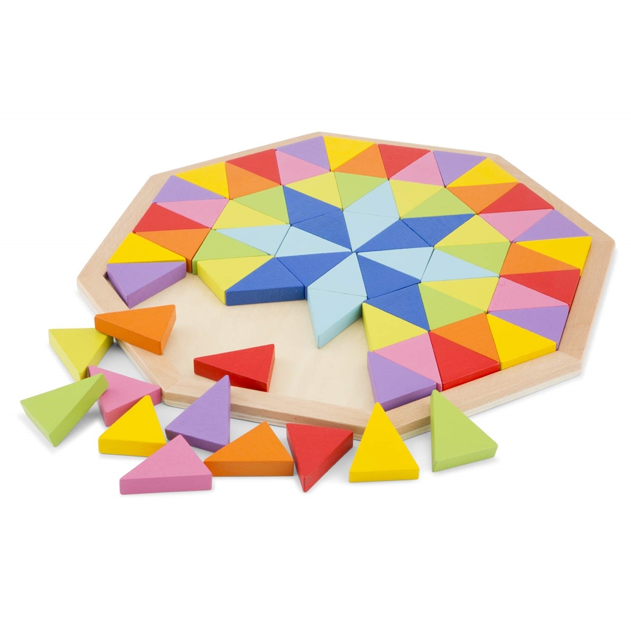 Puzzle Octogon - Set din lemn cu 72 de piese triunghiulare