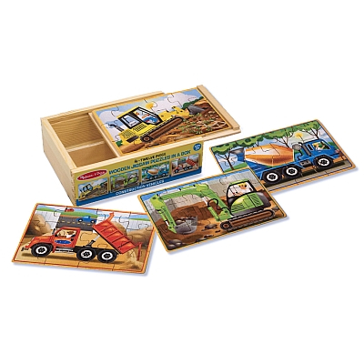 Set 4 puzzle lemn in cutie Vehicule pentru constructii