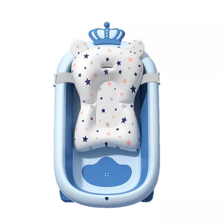 Cadita pentru bebelusi, pliabila, cu 2 perne detasabile incluse, picioare antiderapante, design ergonomic, 25l, albastra, senzor de temperatura, buz