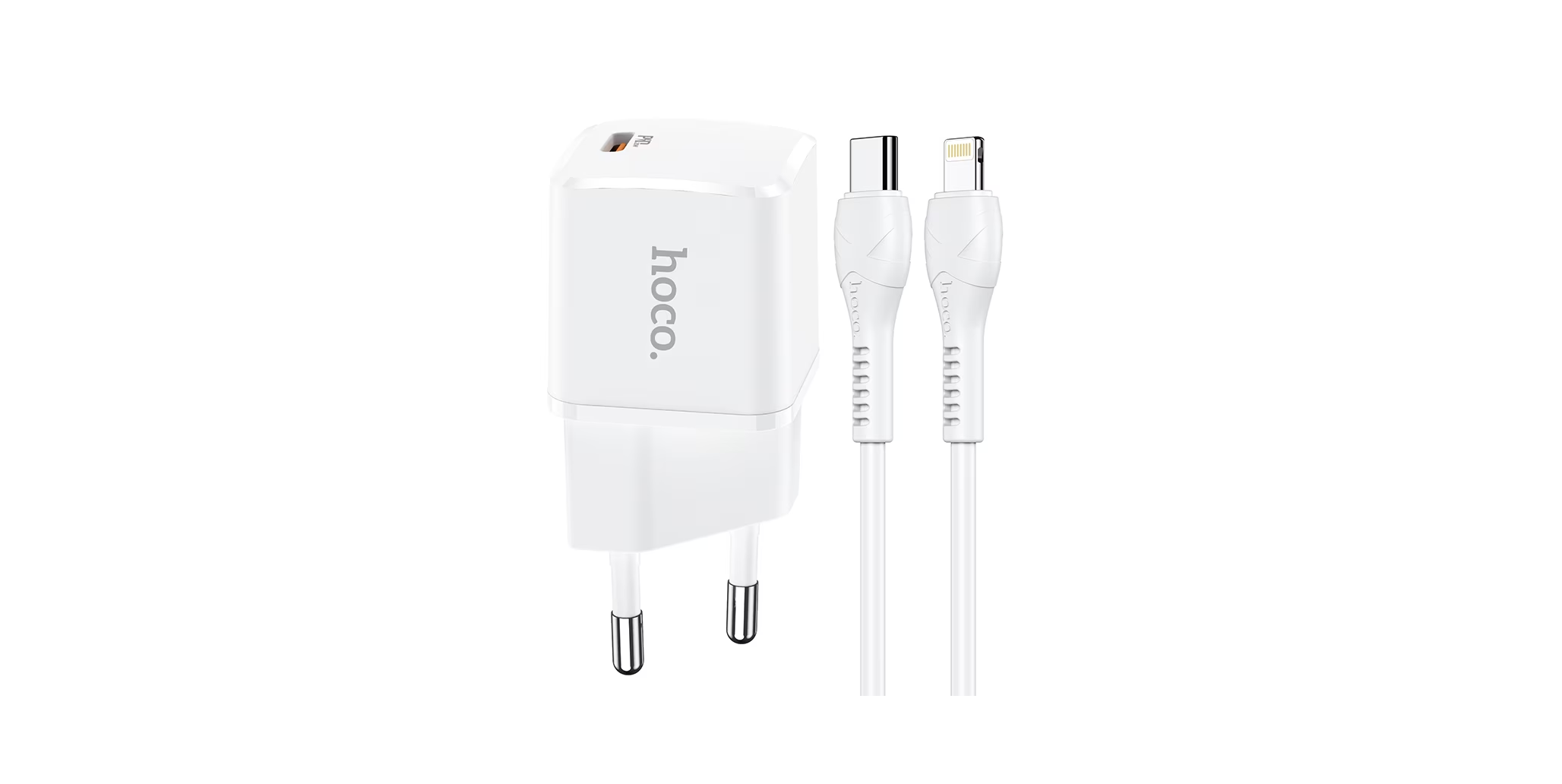 Incarcator Retea HOCO N10, Quick Charge, 20W, 1 X USB Tip-C, cu cablu USB-C la lightning pentru Apple Iphone 11/12/13/14, 1m, Alb, Blister