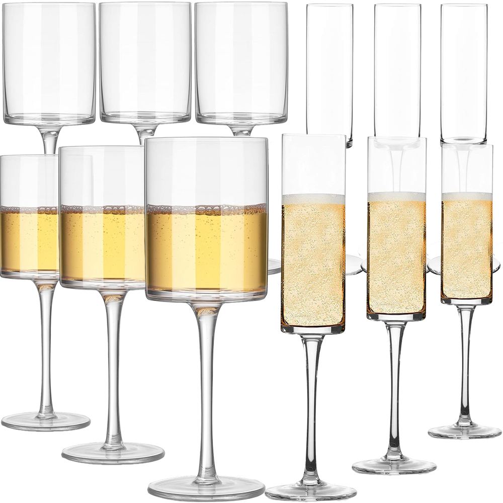 Set 12 pahare vin si sampanie, Quasar & Co.®, model drept, 6x400 ml/6x200 ml, sticla, transparent