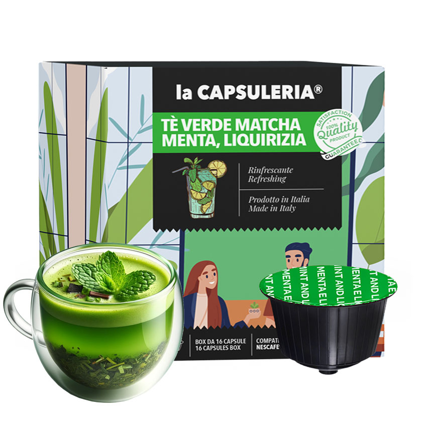 Ceai verde matcha, menta si lemn dulce, 96 capsule compatibile Dolce Gusto, La Capsuleria
