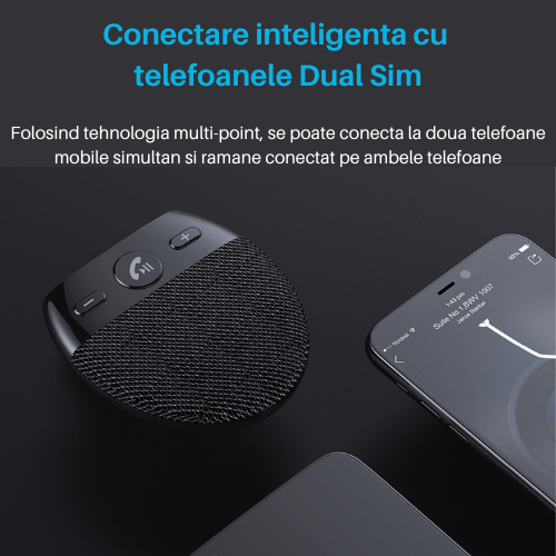 Car Kit Auto SpectrumPoint®, difuzor Bluetooth 5.0, hands-free pentru telefonul din masina, mini radio, transmisie vocala, stanby 500 ore, negru
