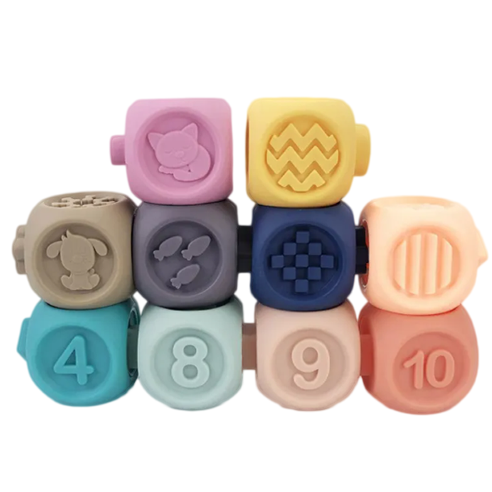 Set 10 cuburi senzoriale 3D in relief, colturi rotunjite, Macarons Color, + 18 luni, EB1021 RCO