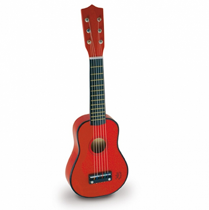 Chitara rosie din lemn lacuit cu 6 corzi din plastic